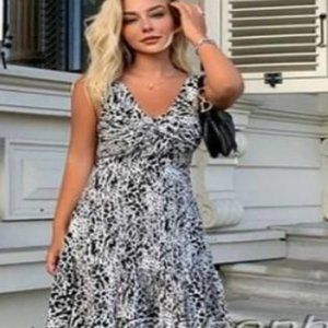 Zara Animal Print Maxi Dress, black and white, size XS